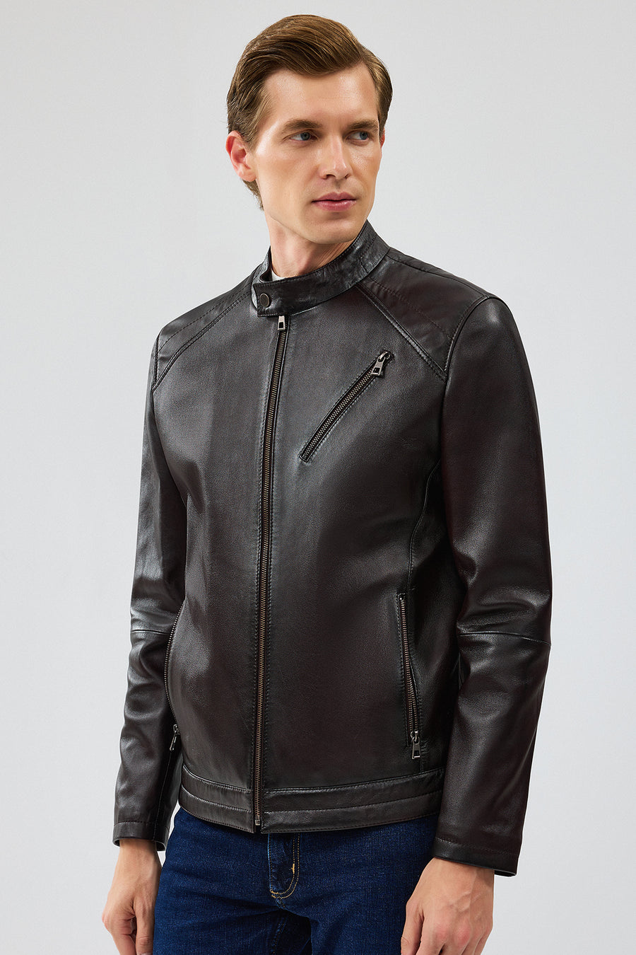 Owen Men's Brown Leather Coat