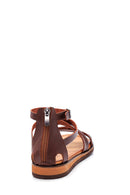 Women's Brown Leather Zippered Bodrum Sandals | Derimod