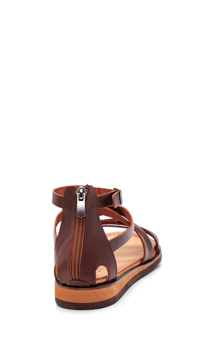 Women's Brown Leather Zippered Bodrum Sandals