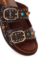 Women's Brown Studded Leather Slippers | Derimod