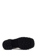 Woman Black Zippered Chunky Heels Leather Boat | Derimod