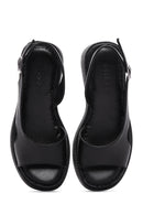 Women's Black Leather Thick-Sole Comfort Sandals | Derimod