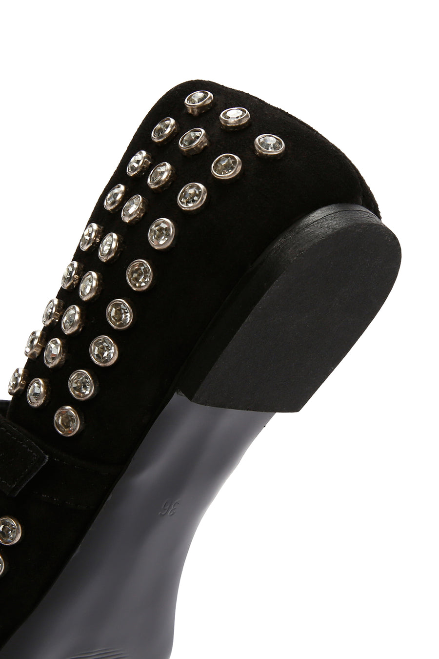 Woman Black Embellished Leather Ballet Flat