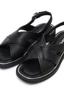 Women's Black Buckled Leather Sandals | Derimod