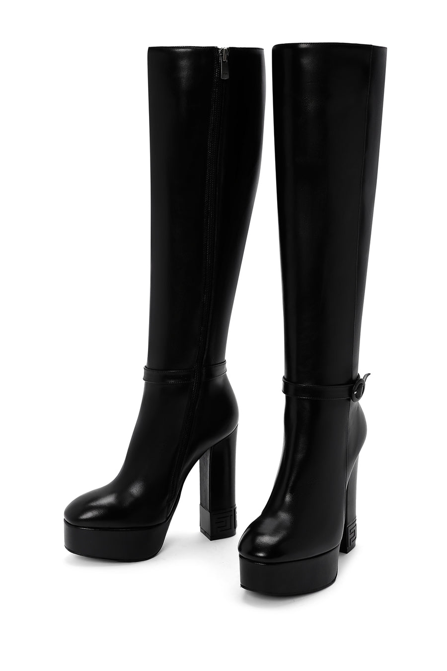 Women's Black Platform High Heel Leather Boots