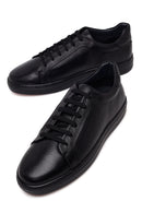 Erkek Siyah Bağcıklı Deri Sneaker | Derimod