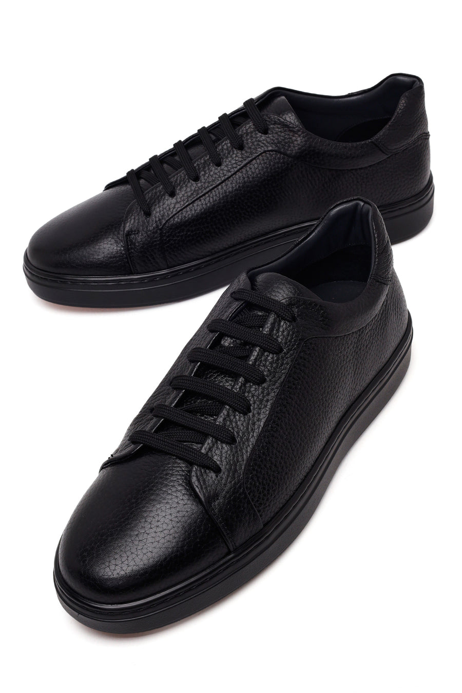 Erkek Siyah Bağcıklı Deri Sneaker
