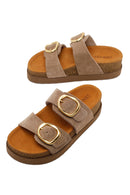 Woman Mink Double-Buckle Thick-Soled Suede Slipper | Derimod