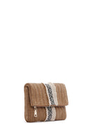 Women's Brown Long Chain Strap Straw Mini Clutch Bag | Derimod
