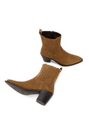 Woman Tan Zip Closure Chunky Heeled Suede Boots | Derimod