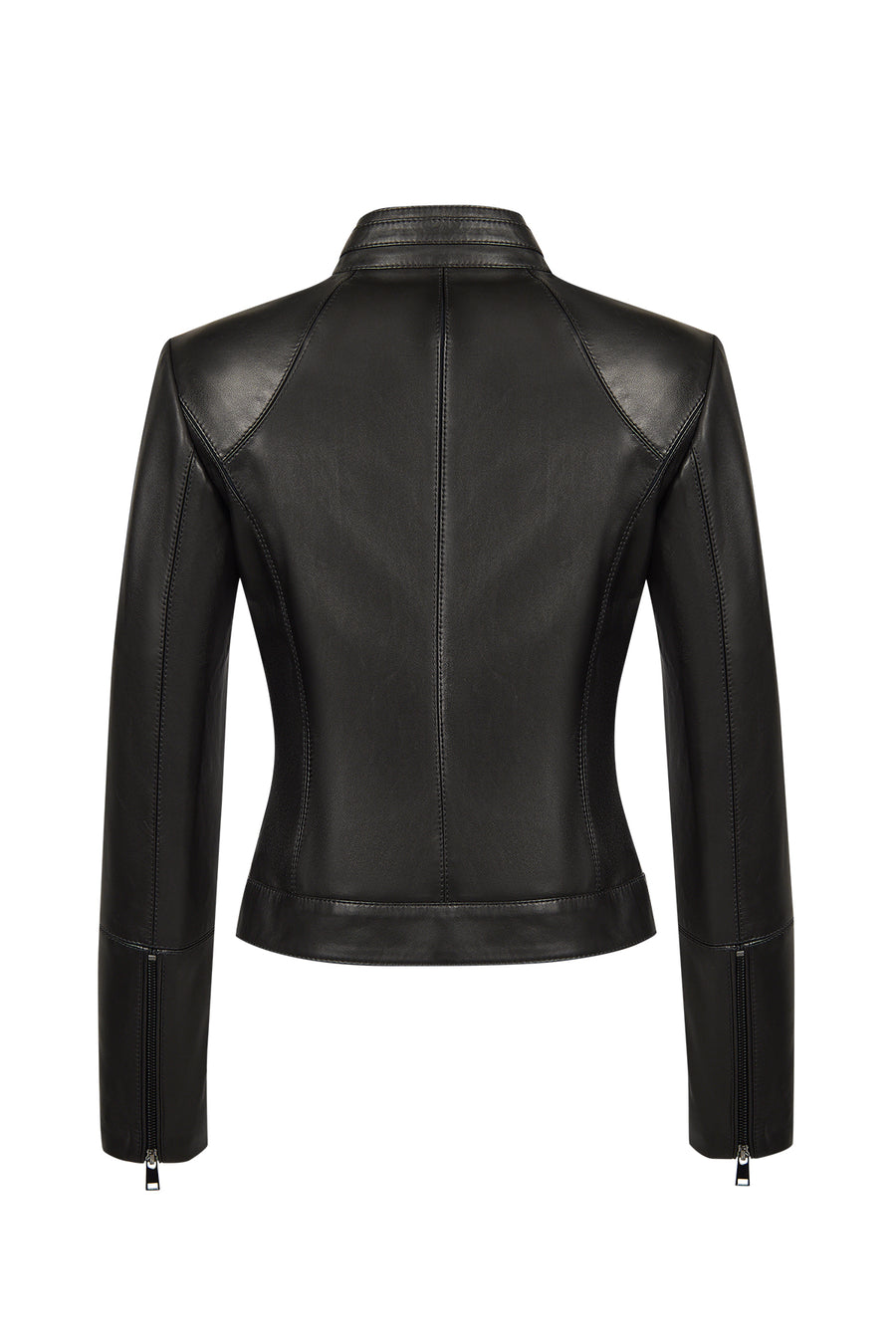 Maya Woman Black Mandarin Collar Leather Jacket