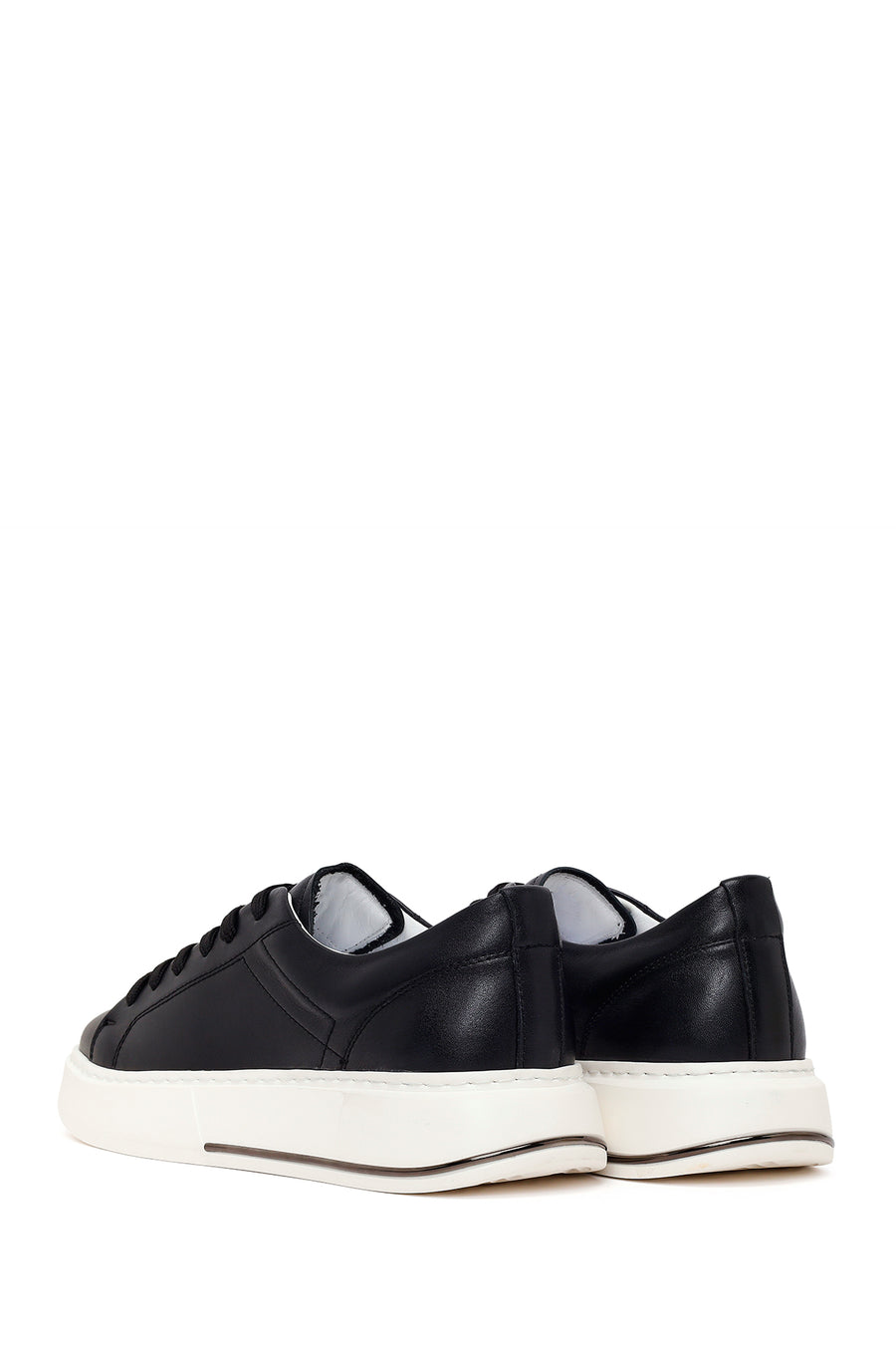Erkek Siyah Bağcıklı Deri Sneaker