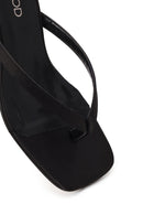 Woman Black Short-Heeled Satin Toe-Post Slipper | Derimod