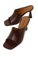 Woman Brown Heeled Leather Slipper | Derimod