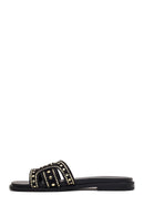Women's Black Studded Suede Slippers | Derimod