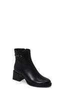 Woman Black Zip Closure Thick-Heeled Leather Boots | Derimod