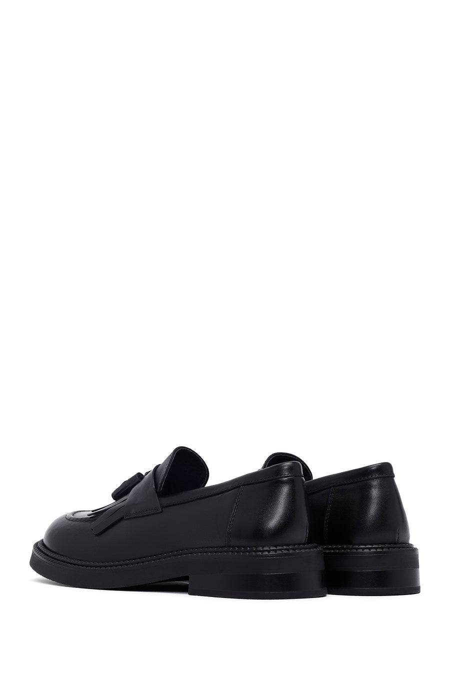 Kadın Siyah Püsküllü Deri Maskülen Loafer