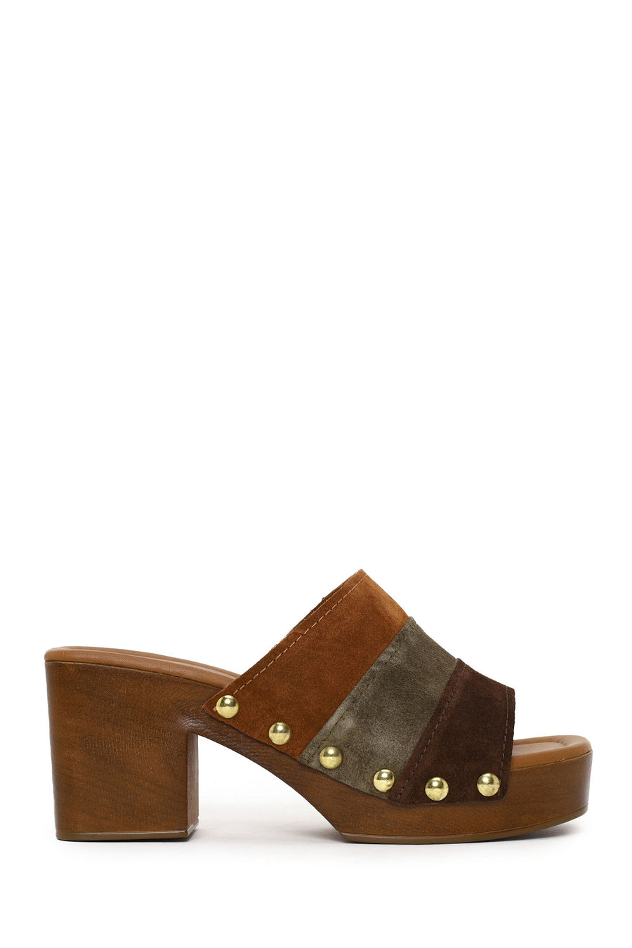 Woman Multicolored Thick-Heeled Suede Slipper 26SFD152310 | Derimod