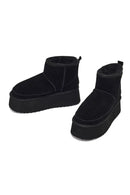 Women's Black Thick-Soled Suede Leather Teddy Boot | Derimod