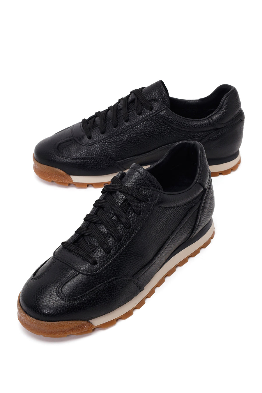 Erkek Siyah Bağcıklı Deri Sneaker