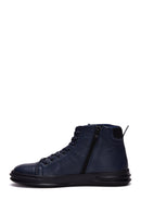 Men's Navy Blue Leather High Top Sneaker | Derimod