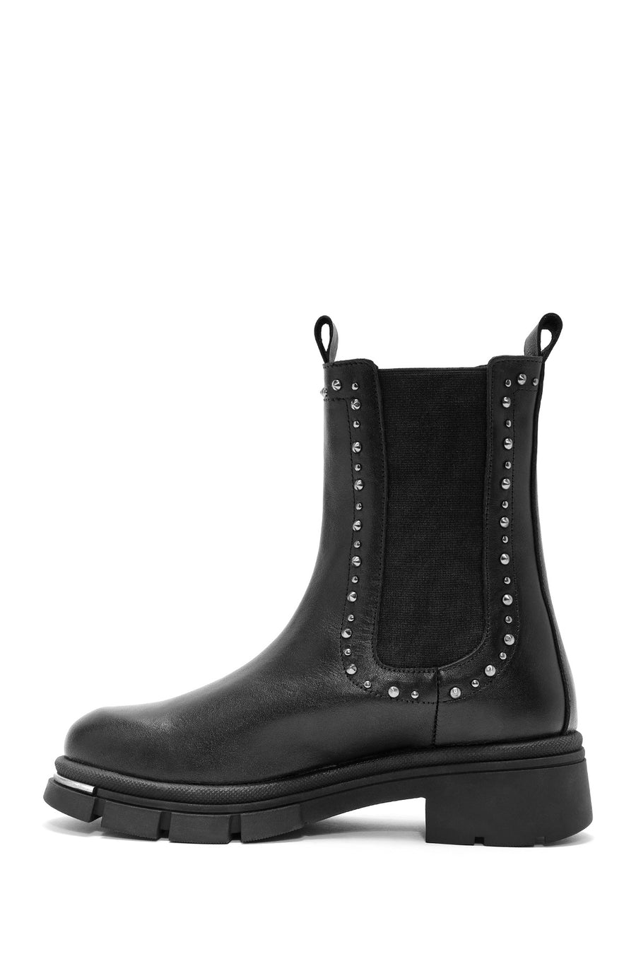 Women's Black Stone Detailed Leather Chelsea Boots