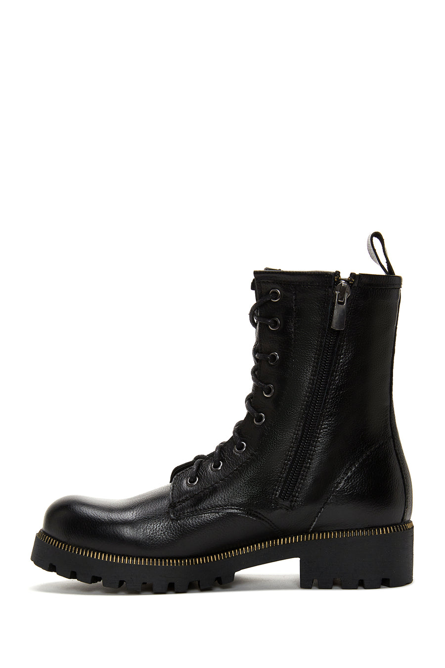 Women's Black Leather Zippered Boots