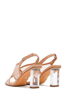 Women's Beige Fabric Sandals with Thick Heels and Buckle Ankle Straps | Derimod