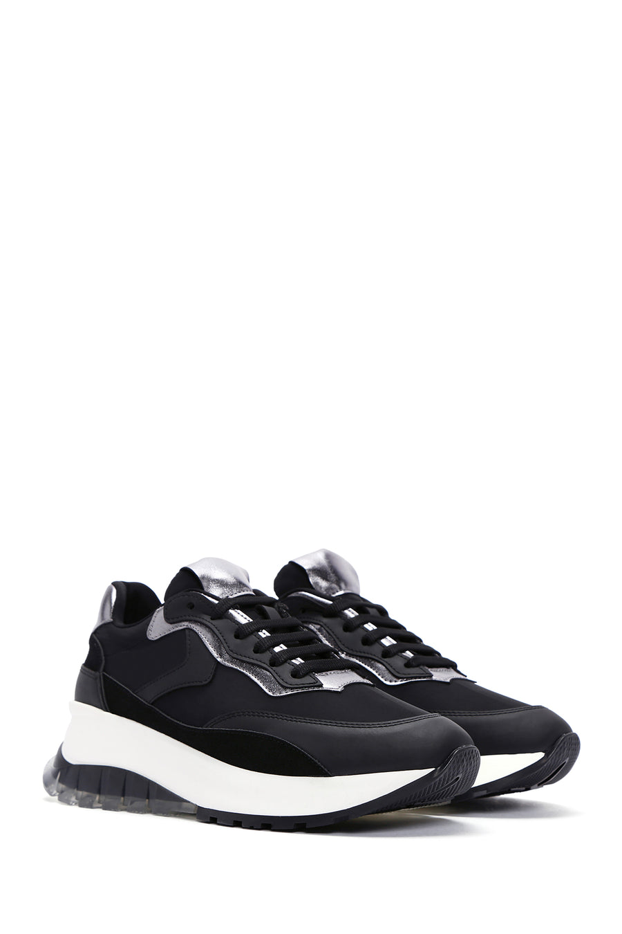 Women's Black Lace-up Thick-Sole Sports Sneaker