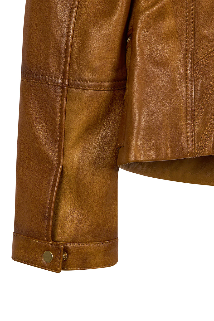 Donna Woman Camel Mandarin Collar Leather Jacket