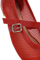 Women's Red Mesh Strappy Ballerinas | Derimod