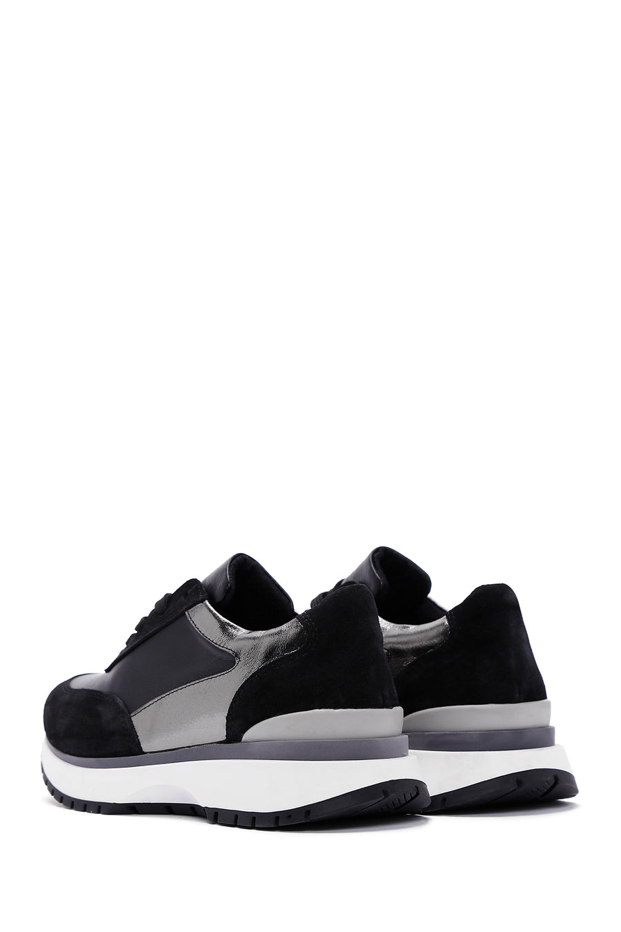 Kadın Siyah Deri Süet Detaylı Sneaker