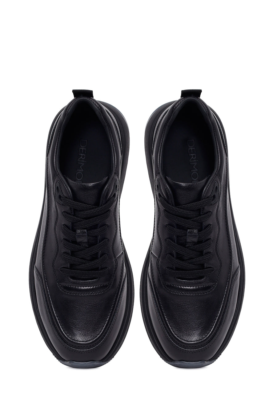 Male Black Lace-Up Thick-Soled Leather Casual Sneaker