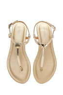 Woman Gold Metallic Toe-Post Sandal | Derimod