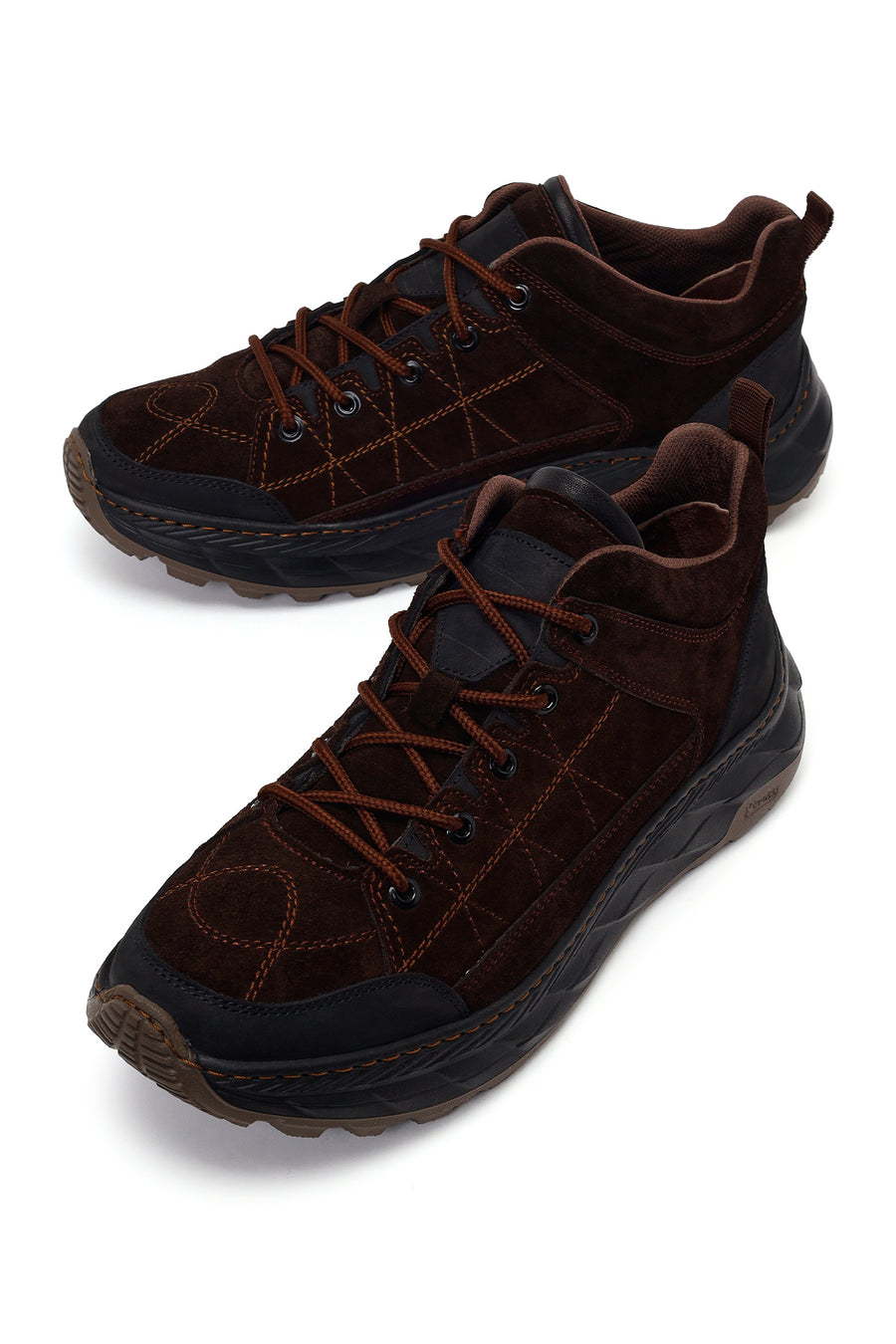 Erkek Kahverengi Bağcıklı Kalın Tabanlı Süet Deri Sneaker