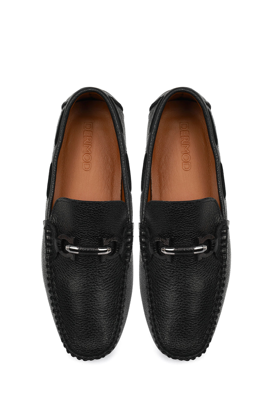 Erkek Siyah Tokalı Deri Casual Loafer