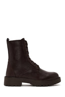 Woman Brown Zip Closure Thick-Soled Leather Combat Boots | Derimod