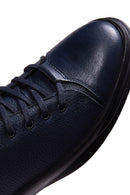 Men's Navy Blue Leather High Top Sneaker | Derimod