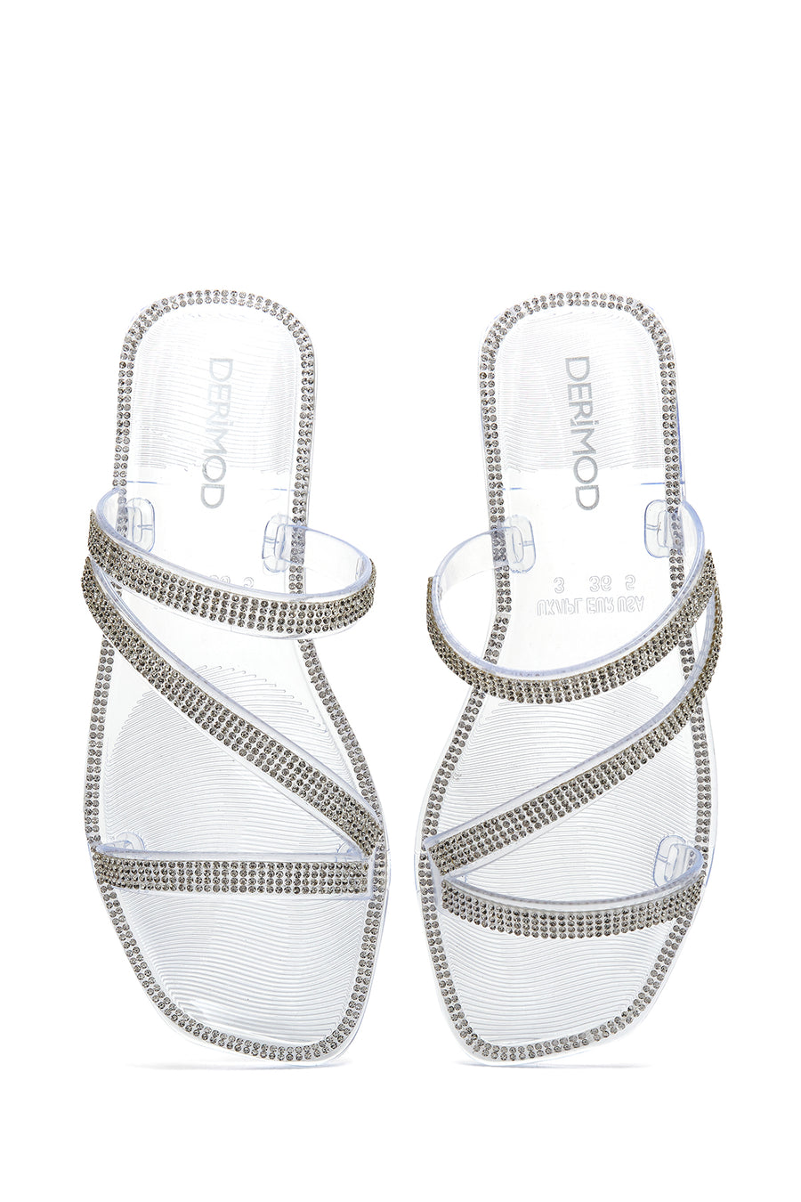 Women's White Jelly Transparent Stone Flat Slippers