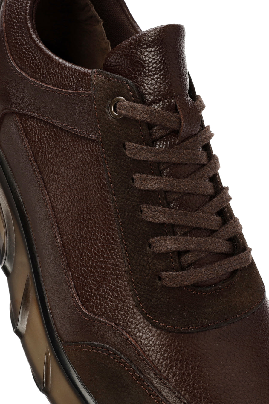 Erkek Kahverengi Bağcıklı Kalın Tabanlı Deri Casual Sneaker