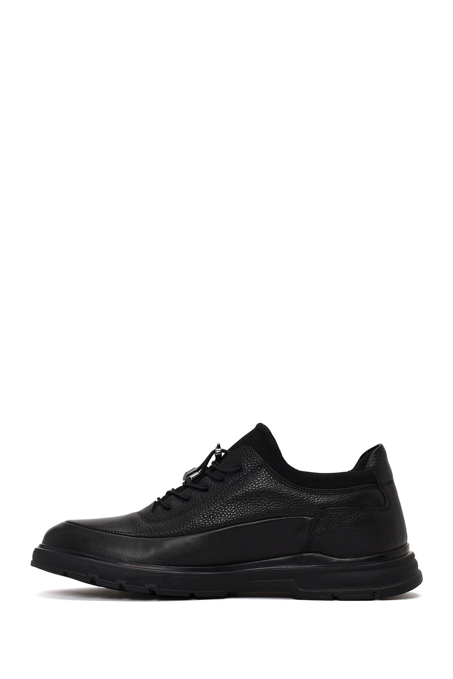 Erkek Siyah Bağcıklı Deri Casual Sneaker