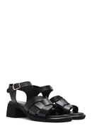 Women's Black Ankle Buckle Low Heeled Leather Sandals | Derimod