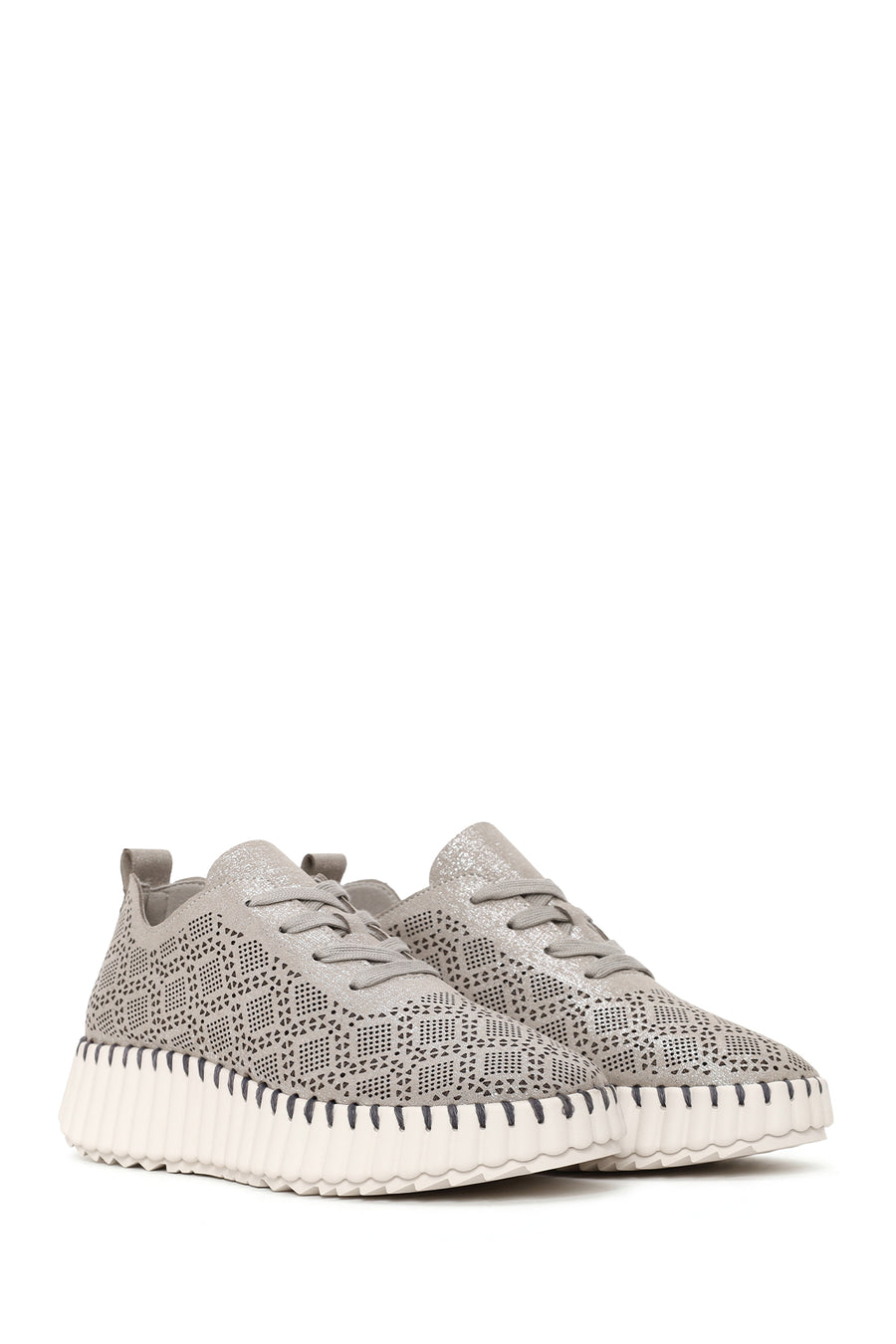Woman Gray Lace-Up Thick-Soled Patterned Sneaker