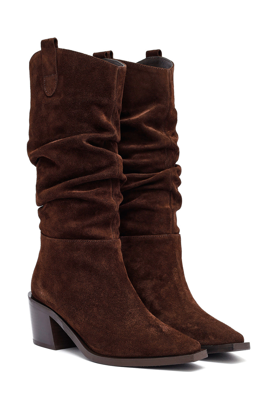 Woman Brown Thick-Heeled Suede Cowboy Boots