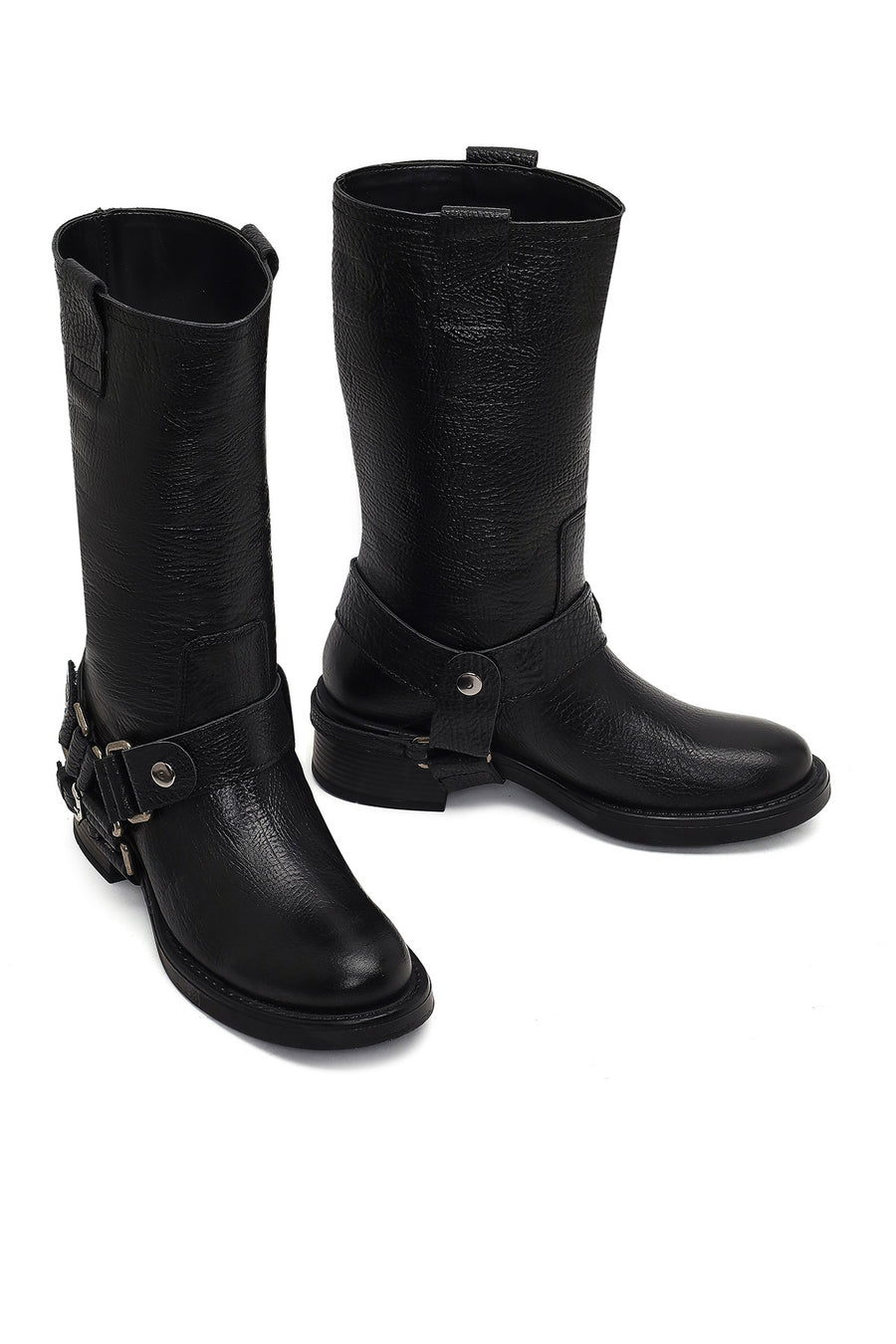 Women's Black Leather Biker Boot