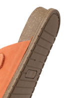 Woman Orange Double-Buckle Nubuck Leather Slipper | Derimod