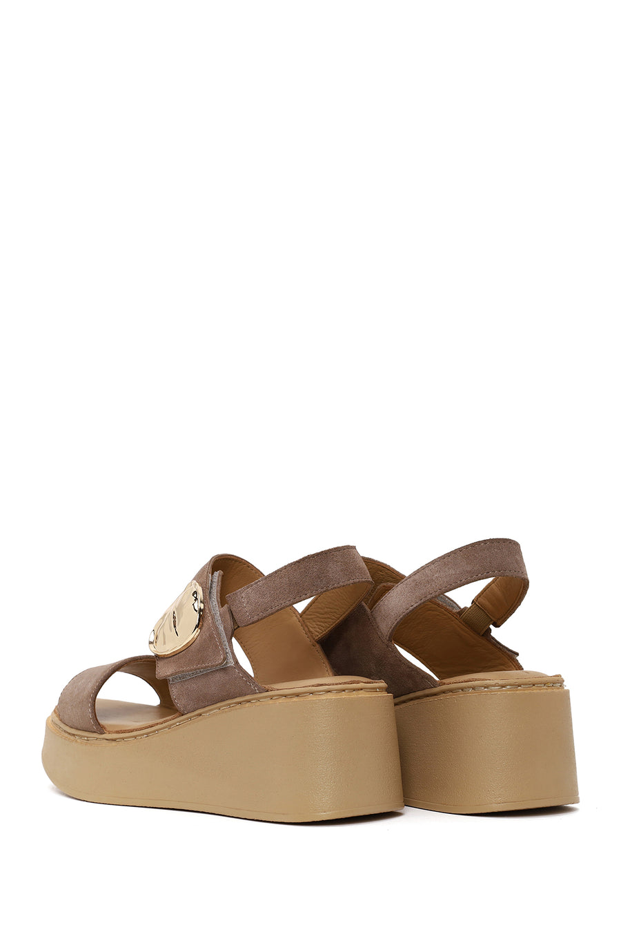 Woman Mink Wedge Heel Ankle Elastic Suede Comfort Sandal