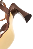 Women's Copper Ankle Buckle High Thick Heel Metallic Leather Sandals | Derimod