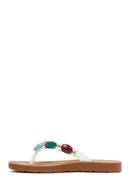 Women's White Flip Flops with Stones | Derimod