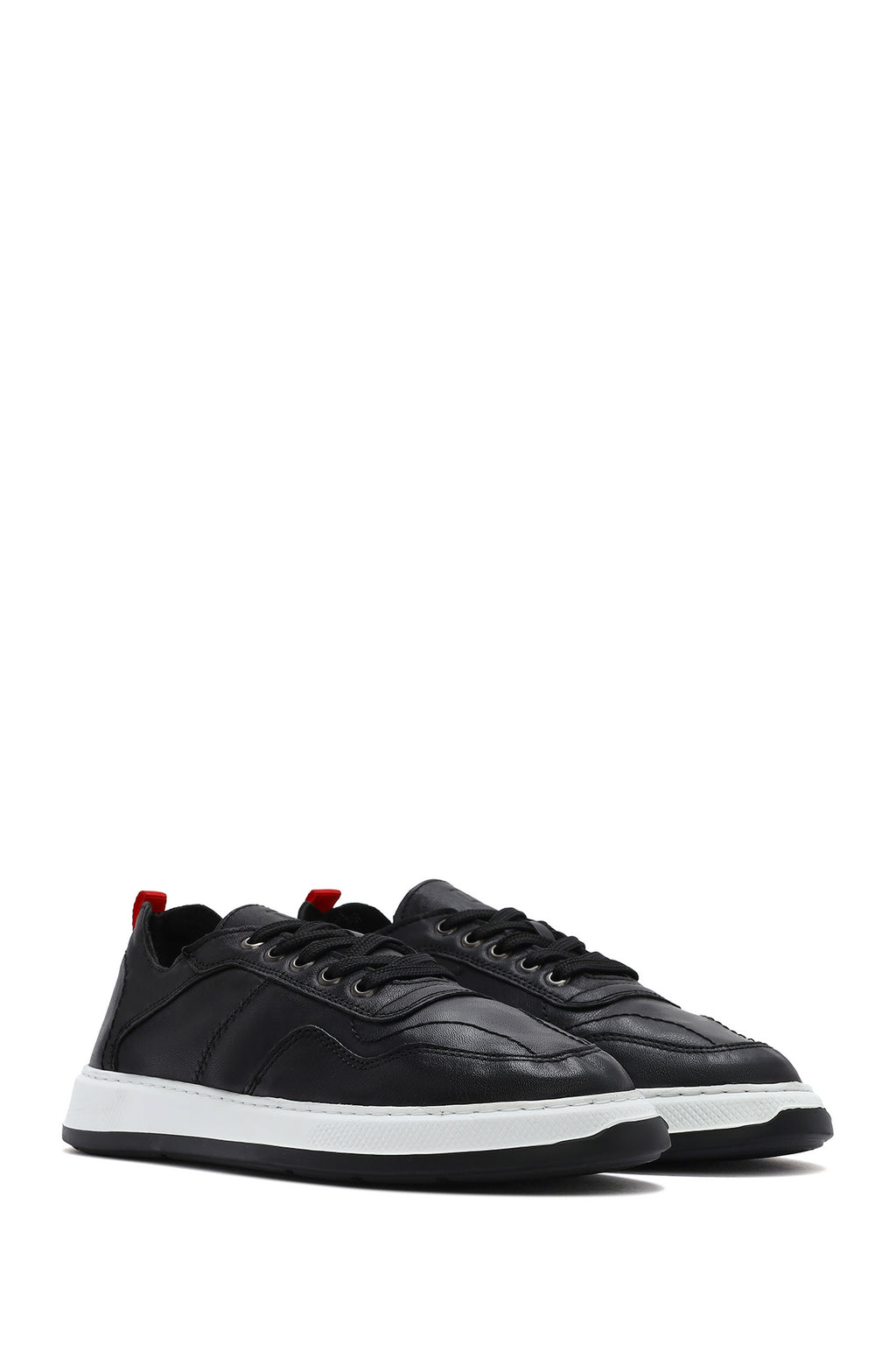 Erkek Siyah Bağcıklı Deri Sneaker